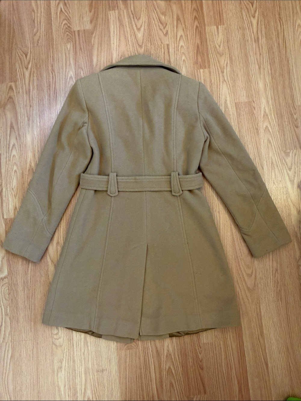 Anne Klein Camel-Tan Belted Wool-Blend Trench Coat - Picture 8 of 16